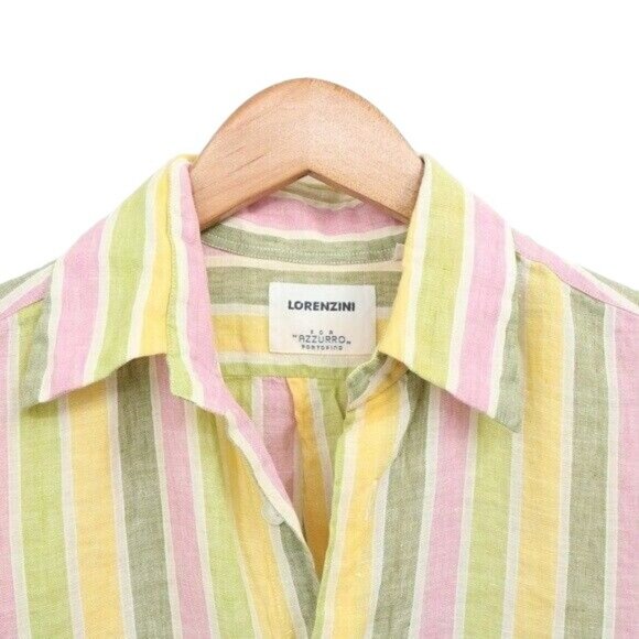 Lorenzini For Azzurro Portofino Striped Flax Linen Popover Top XS - Picture 2 of 5